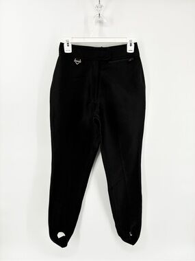 Vintage Fera Ski Wear Wool Blend Black Women's Stirrup Leggings Pants SZ 8 LONG
